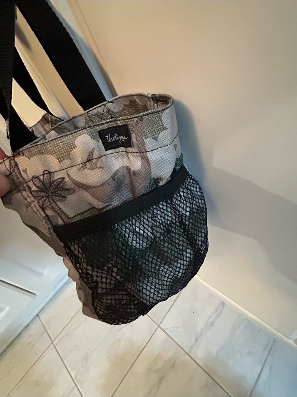 Thirtyone Green Dinosaur Print small Tote Bag. Embroidered j on front. - Picture 3 of 6